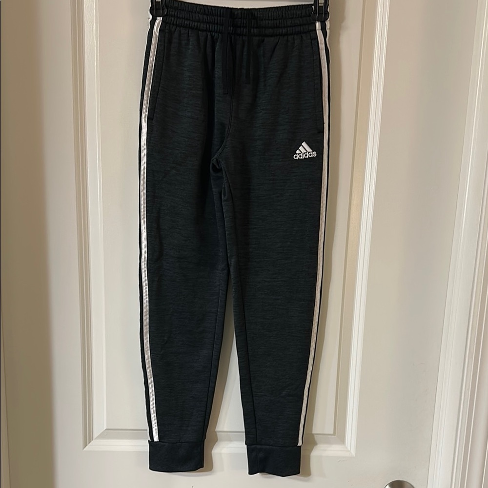 Adidas Kids Charcoal Joggers with White Stripes
